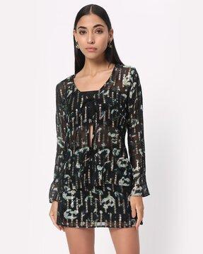 women embellished regular fit top with tie-up front