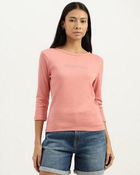 women embellished relaxed fit boat-neck t-shirt