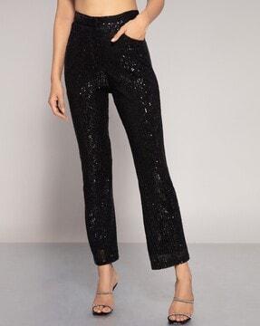 women embellished relaxed fit pants with insert pockets