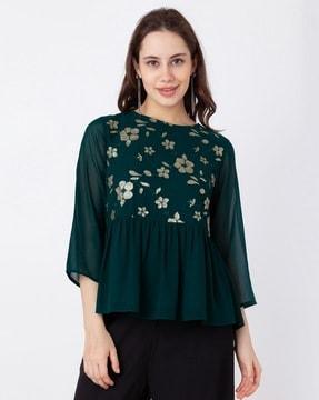 women embellished relaxed fit peplum top
