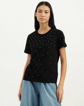 women embellished relaxed fit round-neck t-shirt