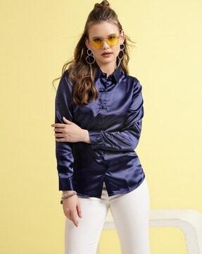 women embellished relaxed fit shirt with spread collar
