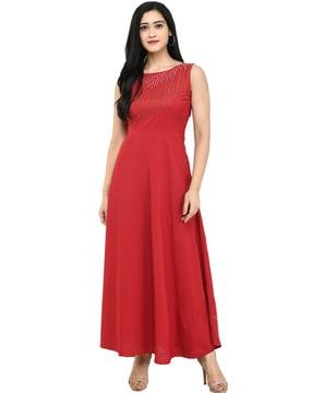 women embellished round-neck a-line dress