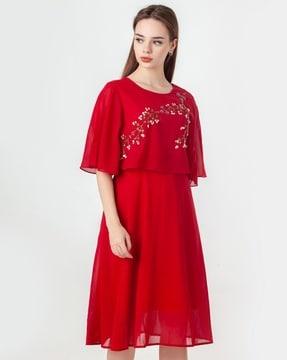 women embellished round-neck a-line midi dress