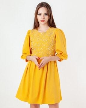 women embellished round-neck fit & flare dress