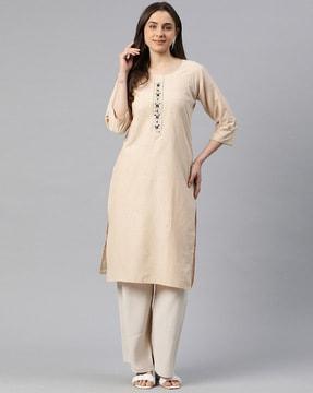 women embellished round-neck straight kurta