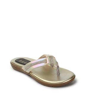 women embellished round-toe slip-on flat sandals