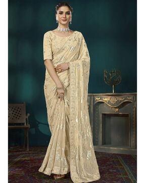 women embellished saree with contrast border