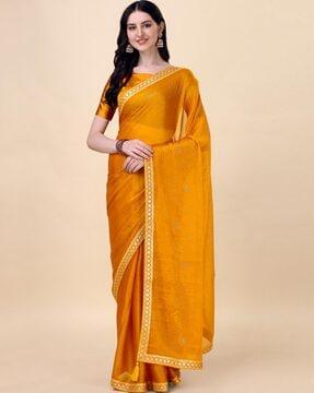 women embellished saree with contrast border