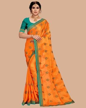 women embellished saree with contrast border