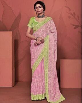 women embellished saree with contrast border