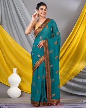 women embellished saree with contrast border