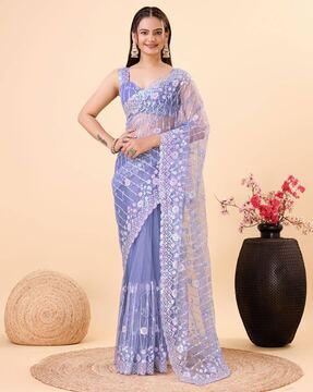 women embellished saree with contrast border