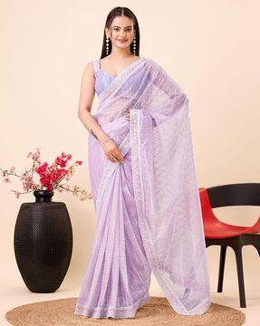 women embellished saree with contrast border