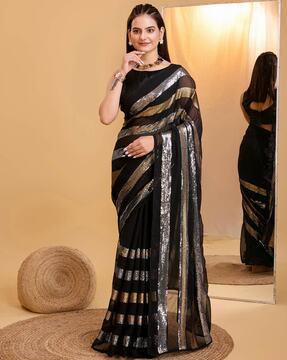 women embellished saree with contrast border