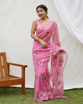 women embellished saree with contrast border