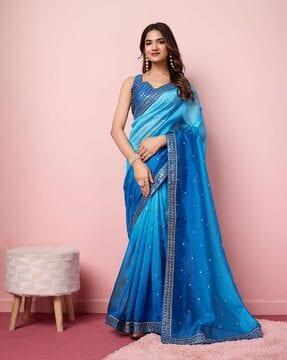 women embellished saree with contrast border