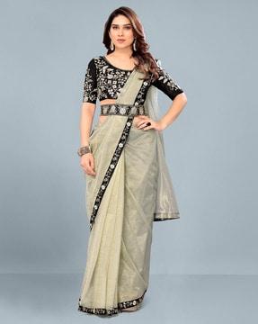women embellished saree with contrast border