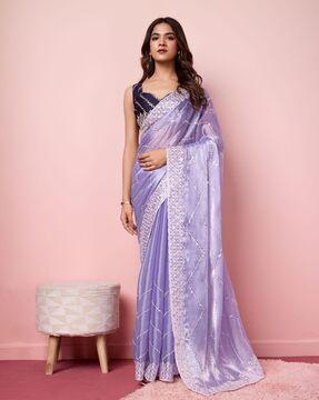 women embellished saree with contrast border