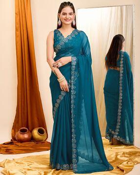 women embellished saree with cut-out border