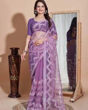women embellished saree with cut-work border