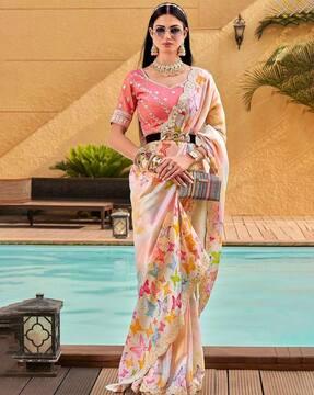 women embellished saree with lace border