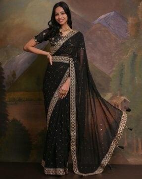 women embellished saree with lace border