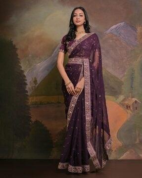 women embellished saree with lace border