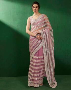 women embellished saree with lace border