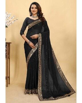 women embellished saree with lace border