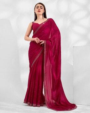 women embellished saree with lace border