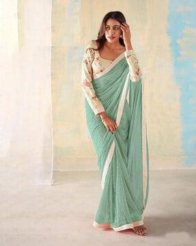 women embellished saree with lace border
