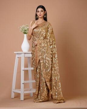 women embellished saree with sequin accent