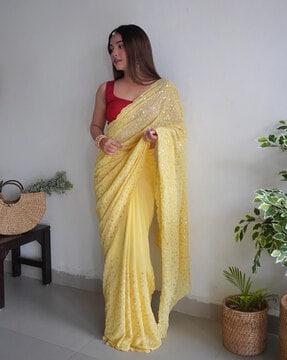 women embellished saree with sequin accent