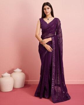 women embellished saree with sequins detail