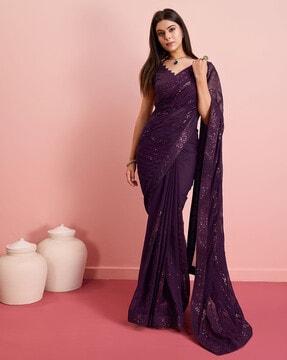 women embellished saree with sequins detail