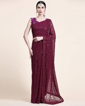 women embellished saree with sequins detail