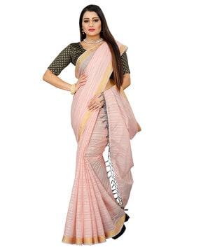 women embellished saree with tasselled border