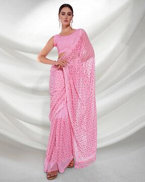 women embellished saree with tassels