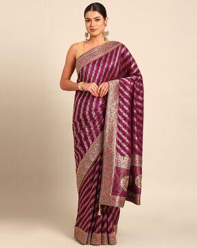 women embellished saree with unstitched blouse piece