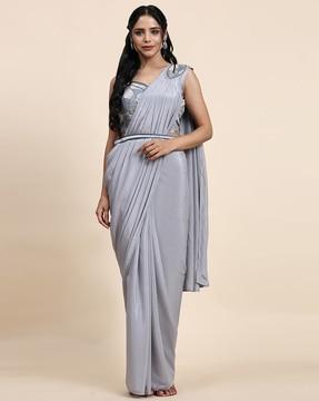 women embellished satin pre-stitched saree with belt