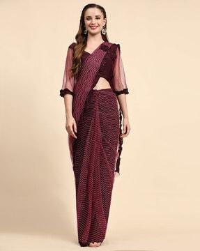 women embellished satin pre-stitched saree