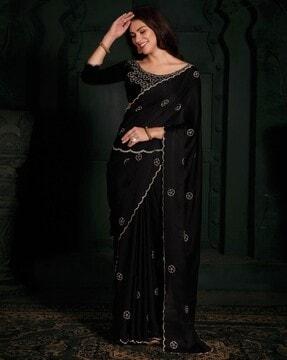 women embellished satin silk saree