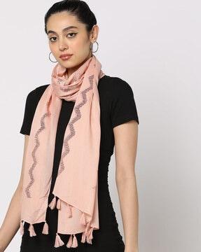 women embellished scarf with tassels