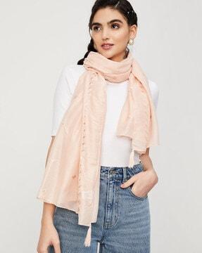 women embellished scarf with tassels