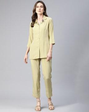 women embellished shirt & trousers set