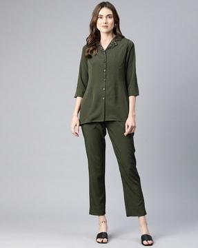 women embellished shirt & trousers set