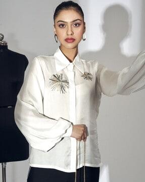 women embellished slim-fit shirt with full sleeves