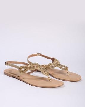 women embellished sling-back flat sandals