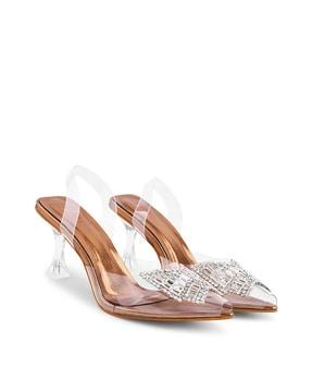 women embellished slingback kitten heeled sandals